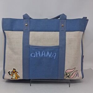 Disney Our Universe Lilo & Stitch Ohana Canvas Tote Bag Blue Laptop Sleeve 626